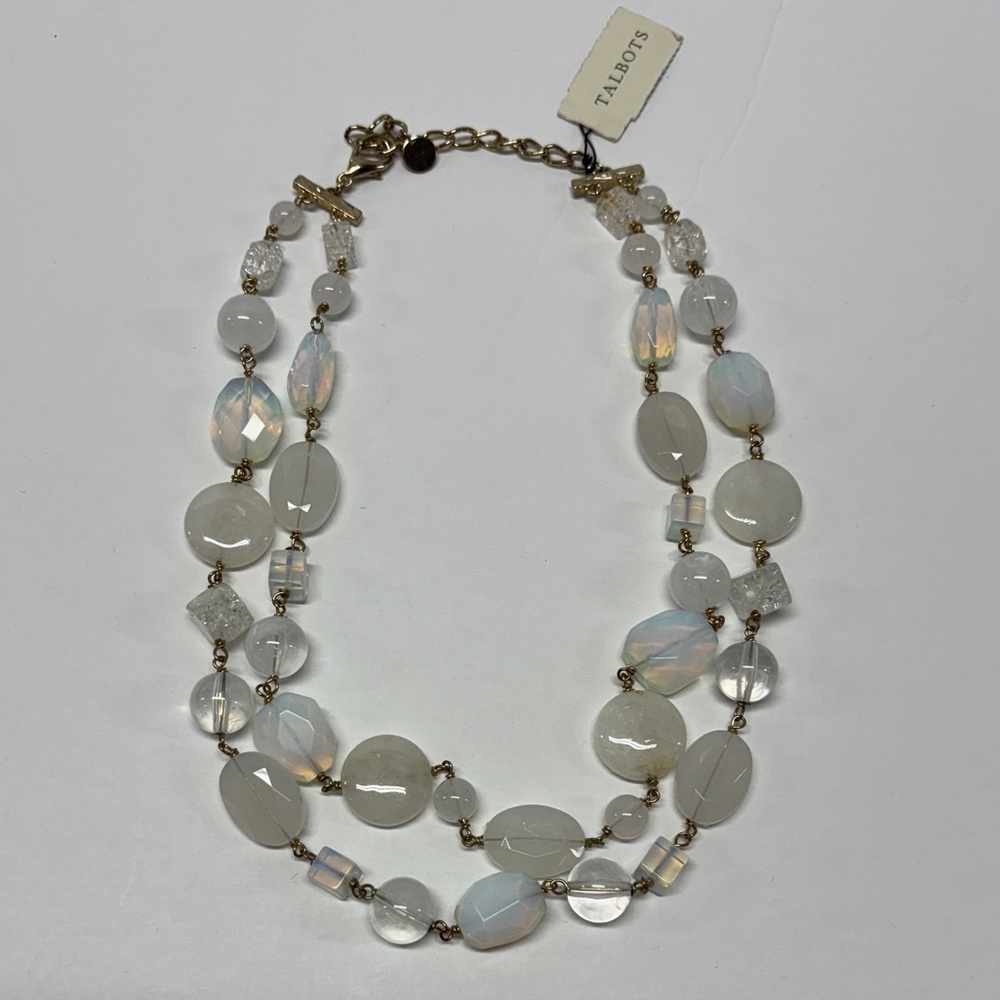 Vintage Talbots Opaline Milk Glass Necklace Double Strand Gold Tone Wired NWT